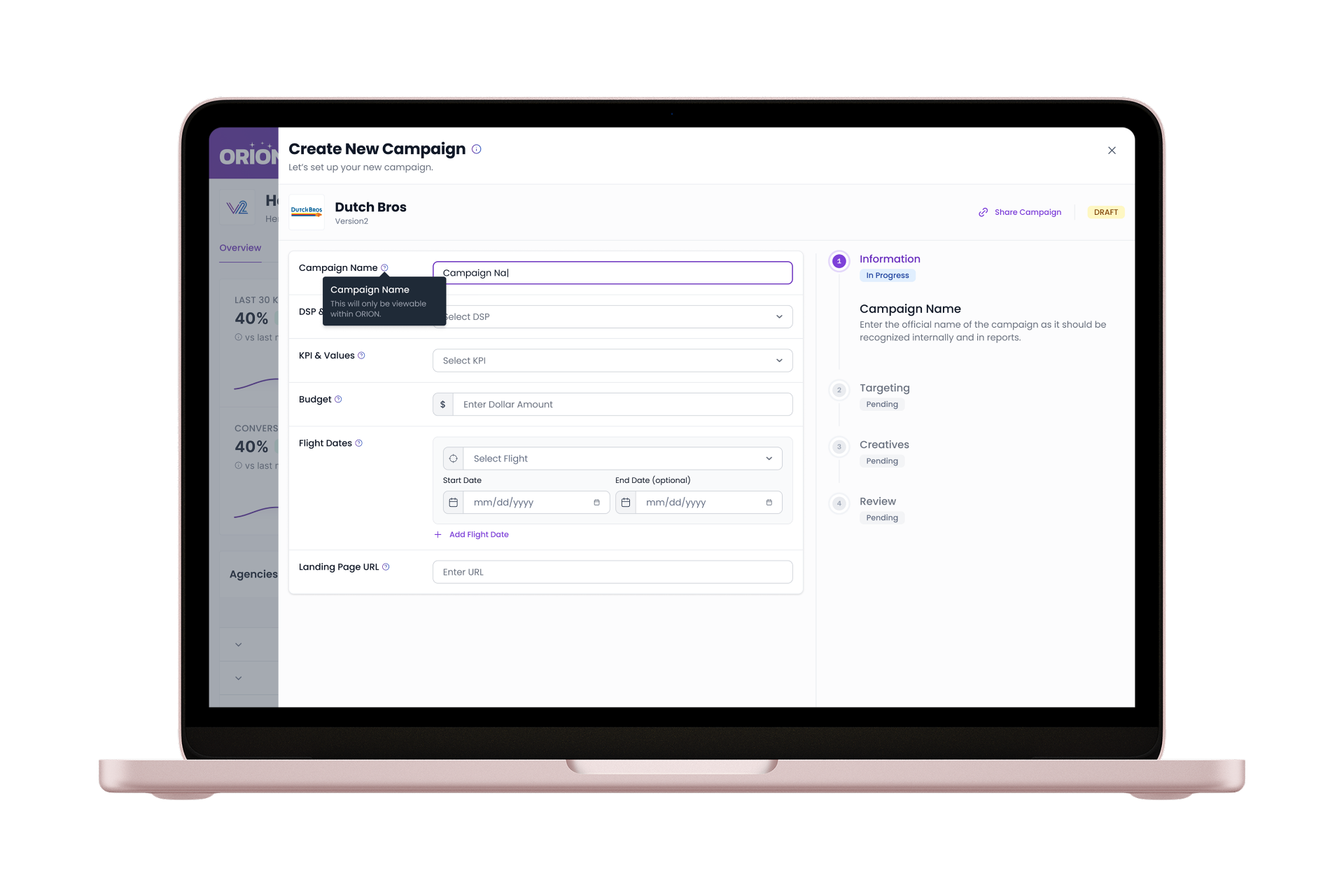 Guided campaign creation modal