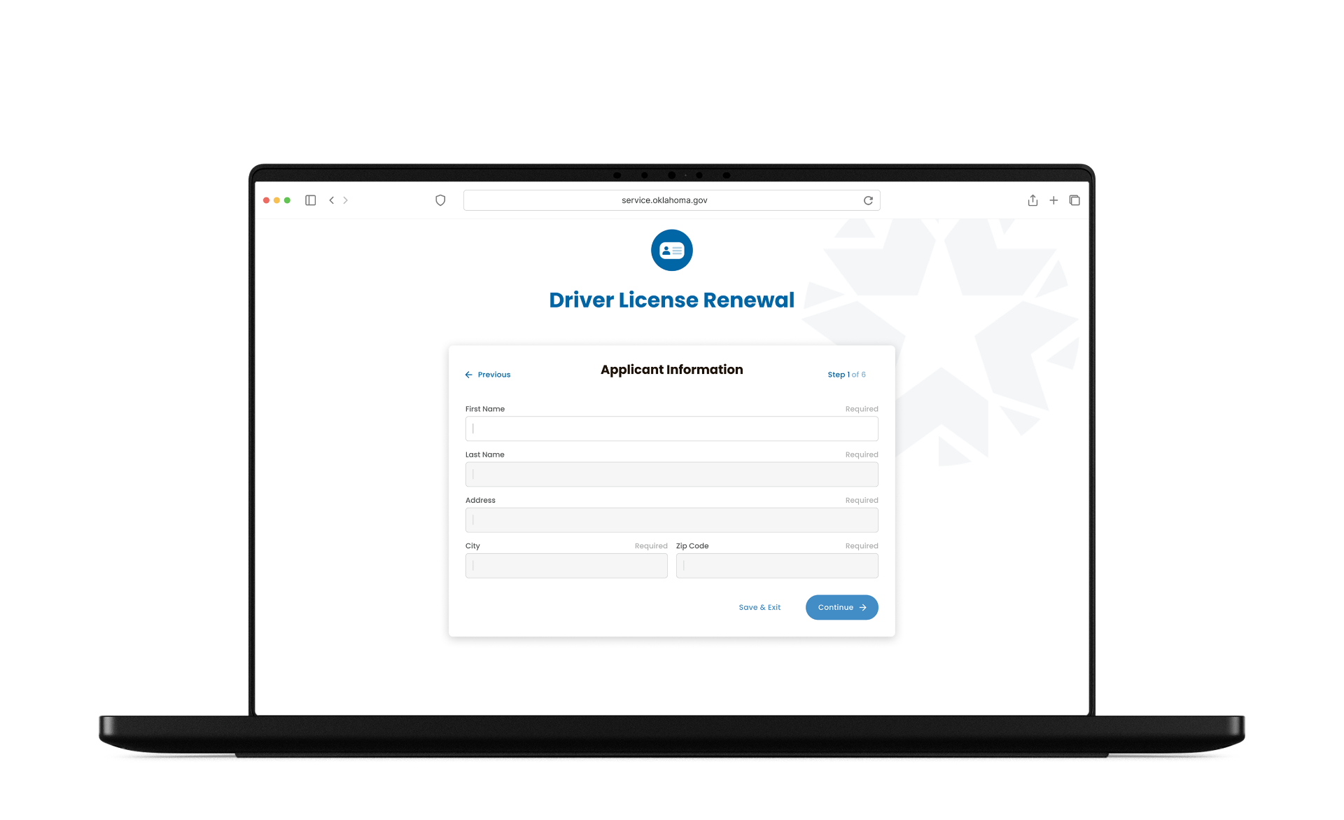 Driver License Renewal — Applicant Information step.