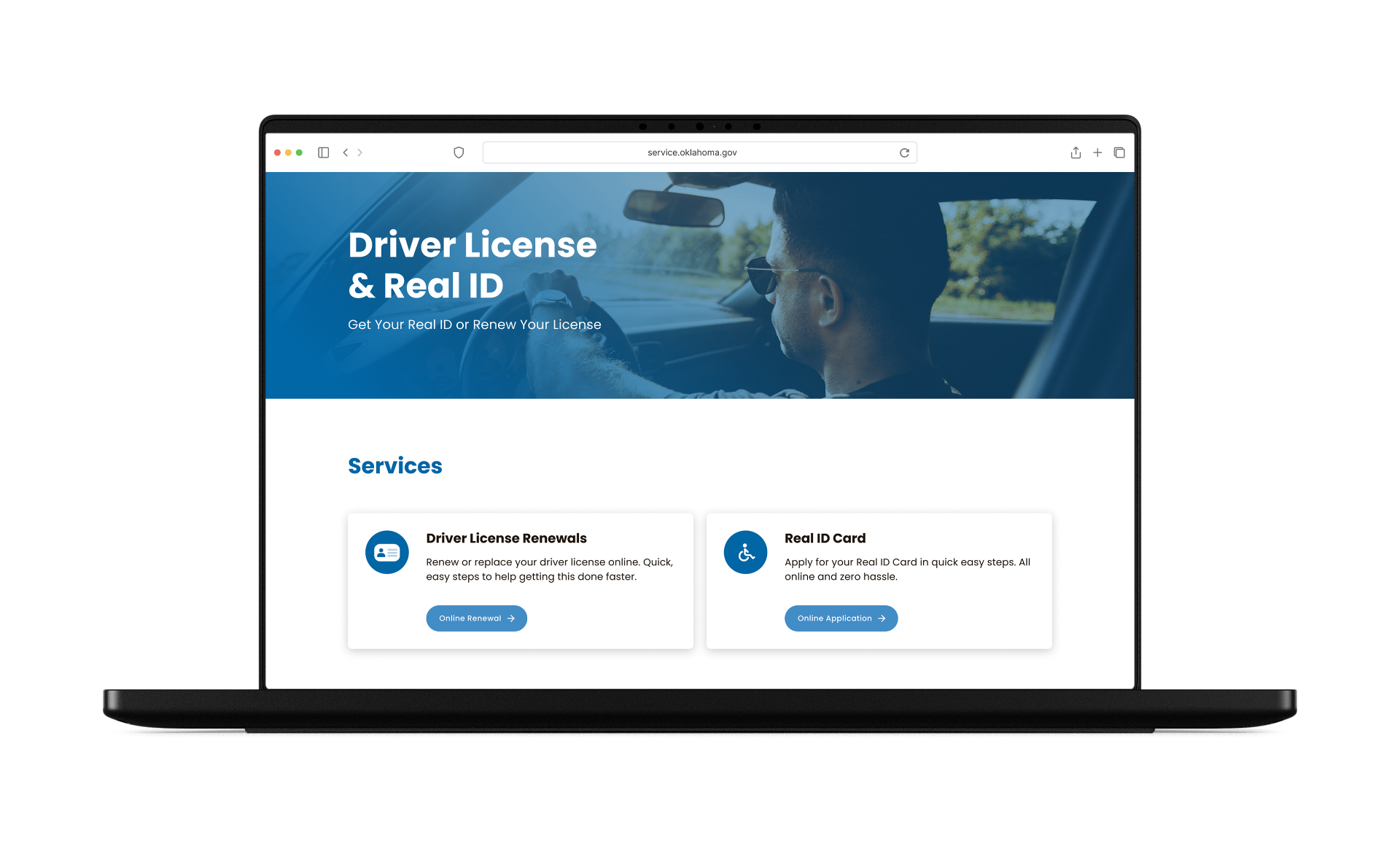 Driver License & Real ID service landing page.