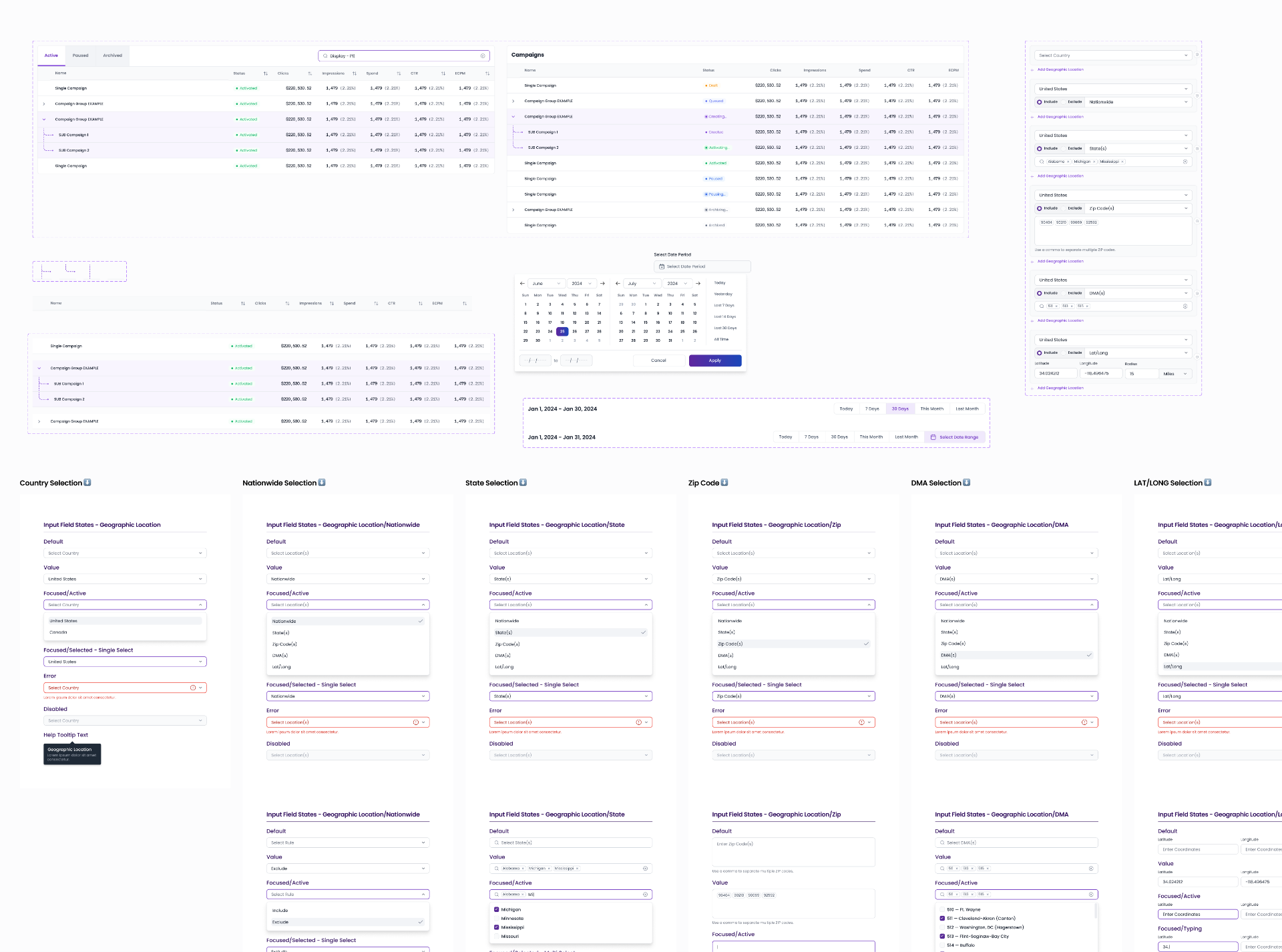 Design system components and specifications